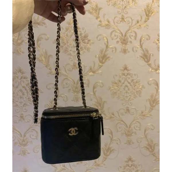 Chanel Women CC Mini Box Bag Black Calfskin Leather Gold-Tone