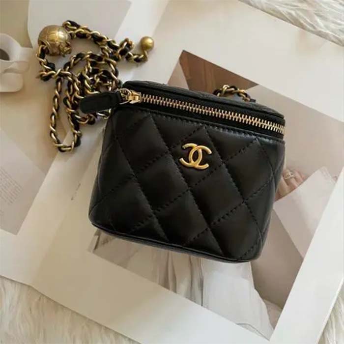 Chanel Women CC Mini Box Bag Black Calfskin Leather Gold-Tone