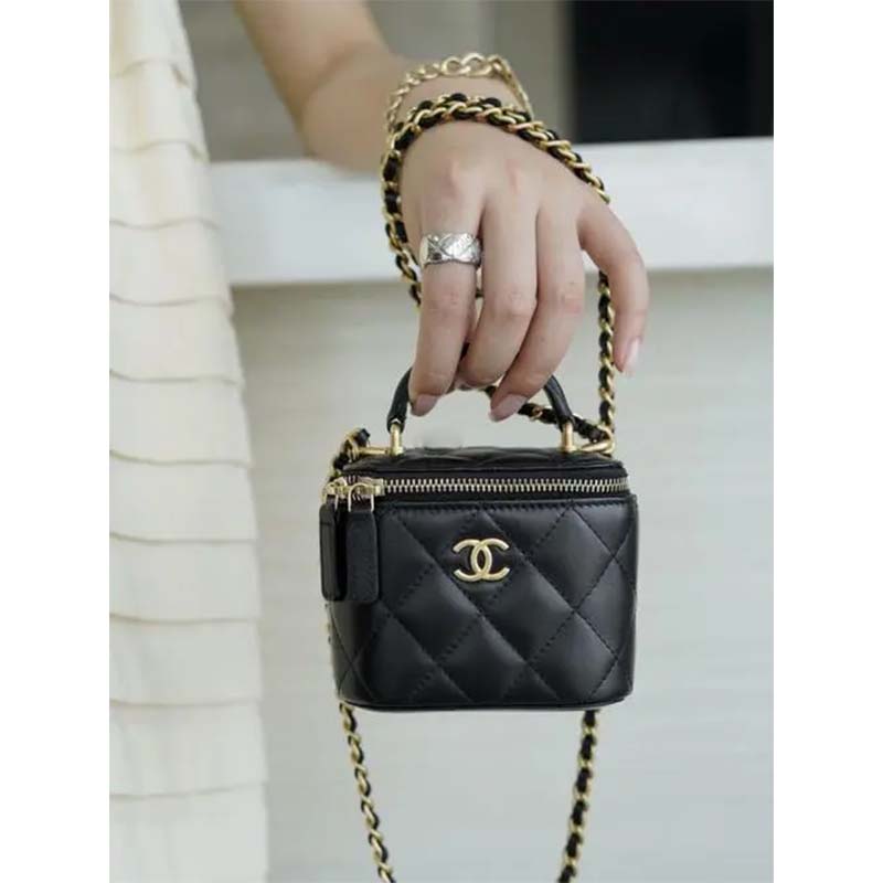 Chanel Women CC Mini Box Bag Black Calfskin Leather Gold-Tone Metal - LULUX