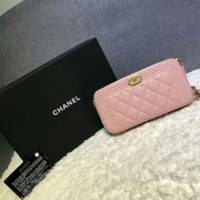 Chanel Women Chanel Pink Long Zipped Wallet Calfskin Leather (4)