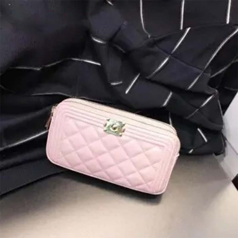 Chanel Women Chanel Pink Long Zipped Wallet Calfskin Leather (3)