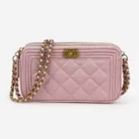 Chanel Women Chanel Pink Long Zipped Wallet Calfskin Leather (4)