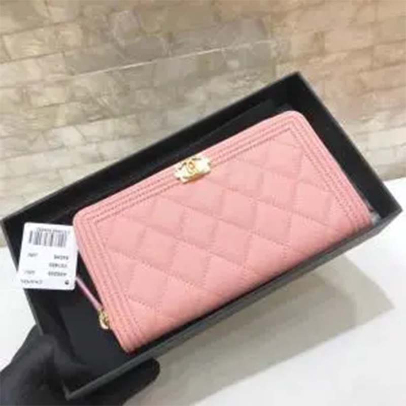 Chanel Women Chanel Pink Long Zipped Wallet Calfskin Leather (5)