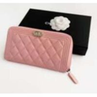 Chanel Women Chanel Pink Long Zipped Wallet Calfskin Leather (4)