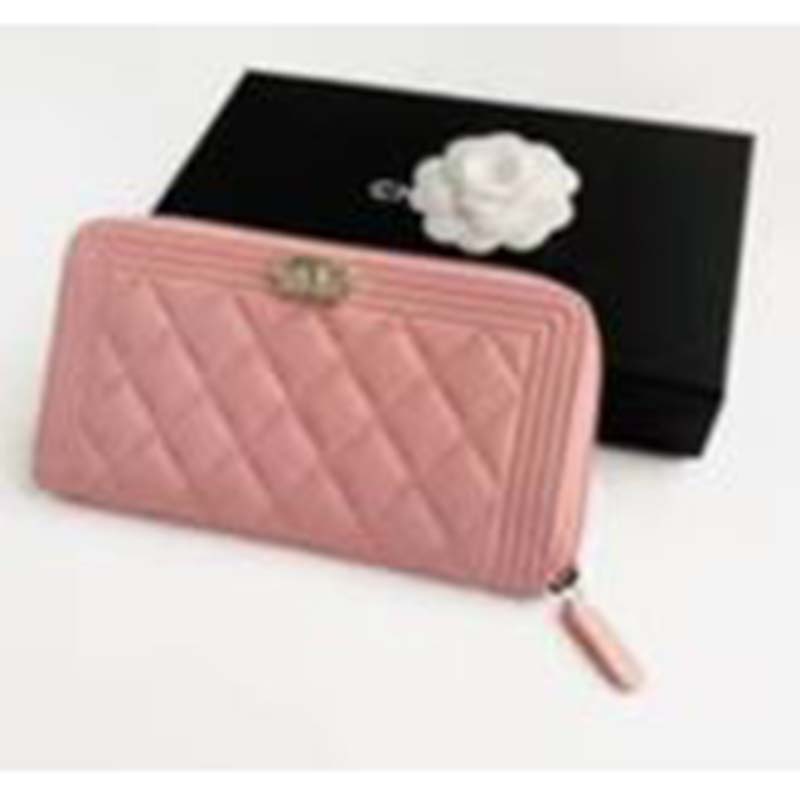 Chanel Women Chanel Pink Long Zipped Wallet Calfskin Leather (6)