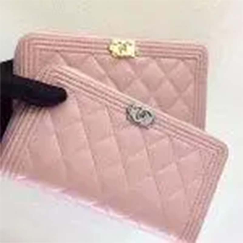 Chanel Women Chanel Pink Long Zipped Wallet Calfskin Leather (7)