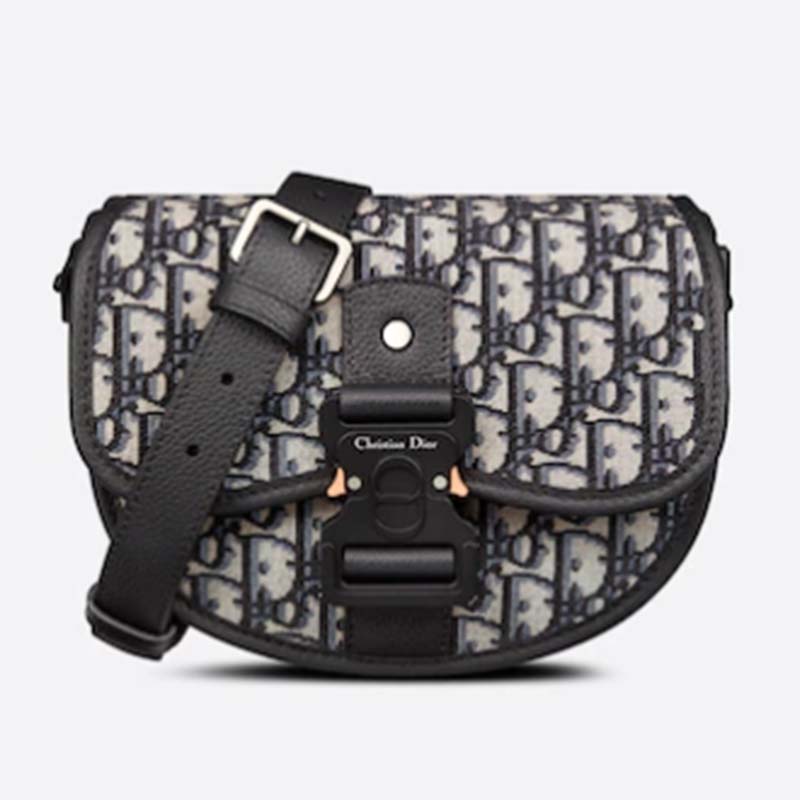 Dior Unisex CD Mini Gallop Bag Strap Beige Black Oblique Jacquard Grained Calfskin