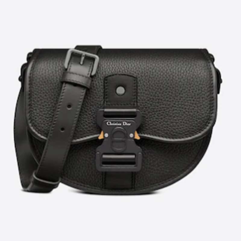 Dior Unisex CD Mini Gallop Bag Strap Black Grained Calfskin