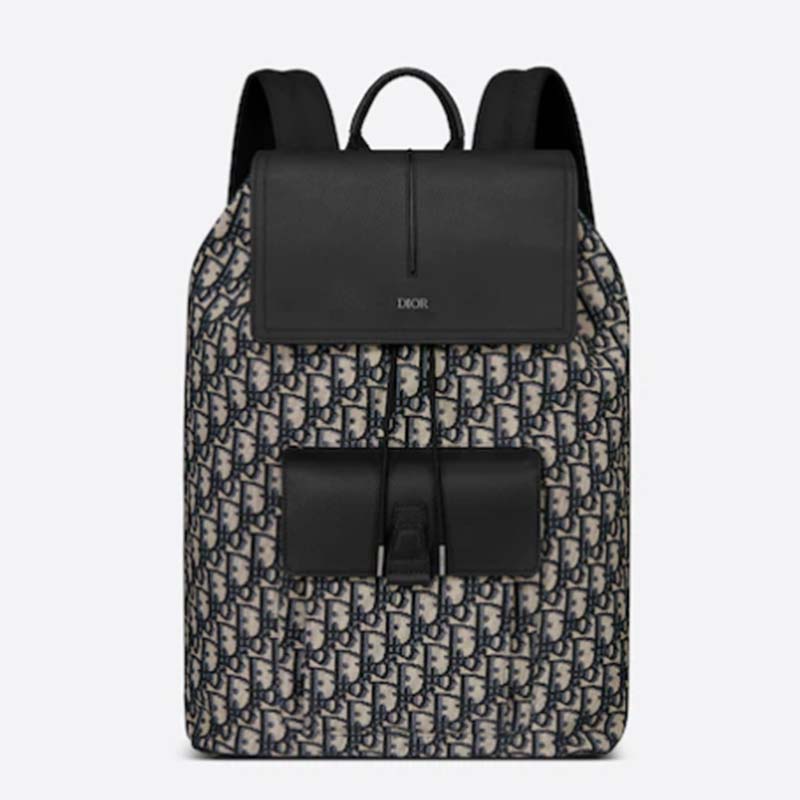 Dior Unisex CD Motion Backpack Beige Black Dior Oblique Jacquard Grained Calfskin