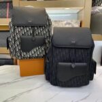 Dior Unisex CD Saddle Backpack Beige Black Dior Oblique Jacquard Grained Calfskin - Image 10