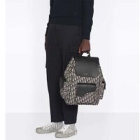Dior Unisex CD Saddle Backpack Beige Black Dior Oblique Jacquard Grained Calfskin (5)