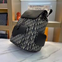 Dior Unisex CD Saddle Backpack Beige Black Dior Oblique Jacquard Grained Calfskin (5)