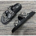 Dior Unisex CD Shoes Aqua Sandal Beige Black Dior Oblique Jacquard Black Calfskin - Image 4