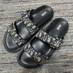 Dior Unisex CD Shoes Aqua Sandal Beige Black Dior Oblique Jacquard Black Calfskin - Image 2