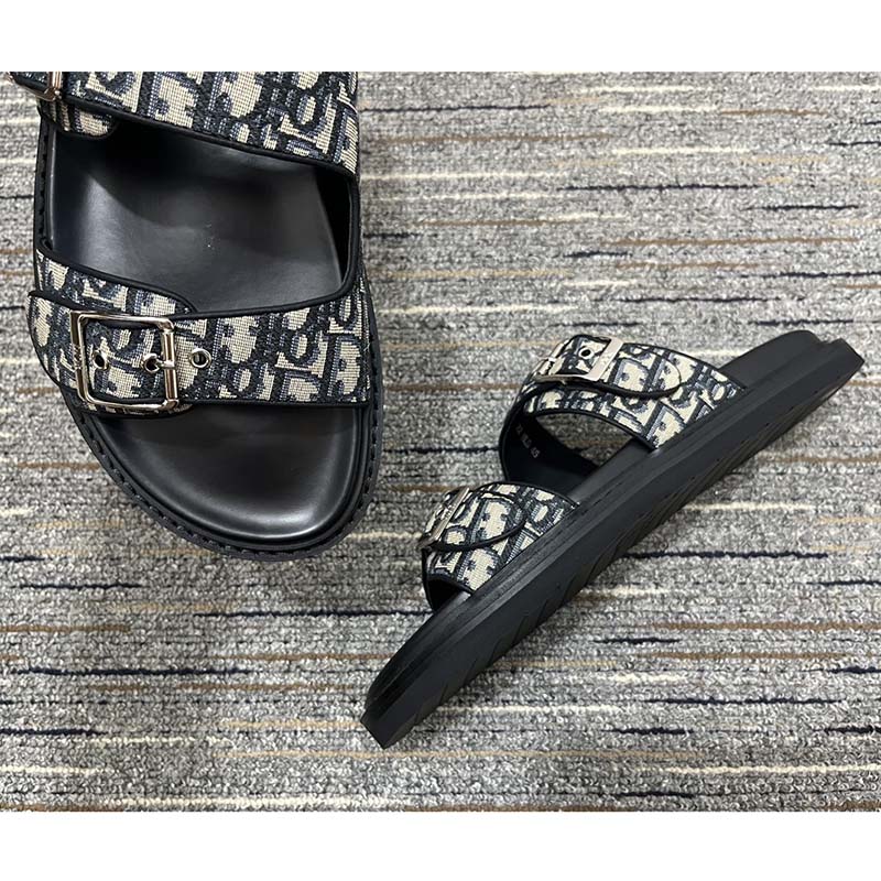 Dior Unisex CD Shoes Aqua Sandal Beige Black Dior Oblique Jacquard Black Calfskin