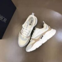 Dior Unisex Shoes CD B22 Sneaker Cream Technical Mesh Beige White Smooth Calfskin (5)