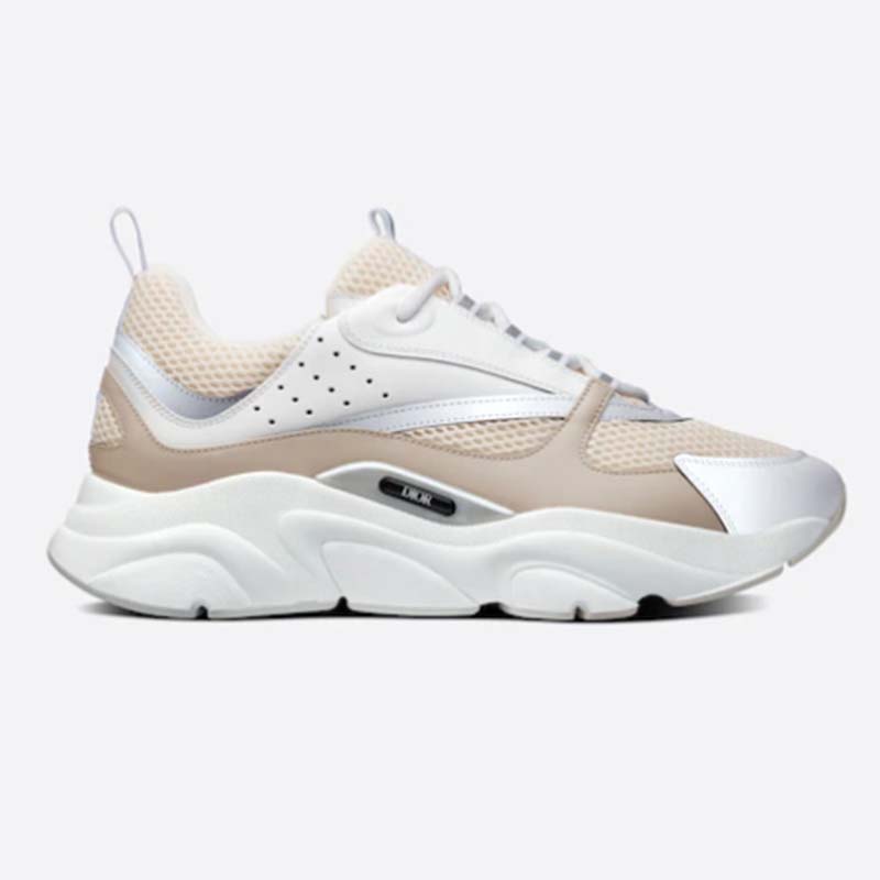 Dior Unisex Shoes CD B22 Sneaker Cream Technical Mesh Beige White Smooth Calfskin