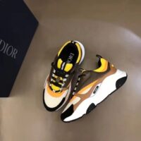 Dior Unisex Shoes CD B22 Sneaker Yellow White Technical Mesh Ebony Camel Smooth Calfskin (11)