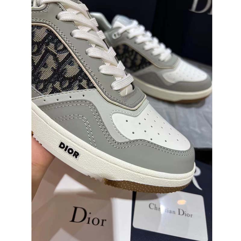 Dior Unisex Shoes CD B27 Low-Top Sneaker Gray White Smooth Calfskin (10)