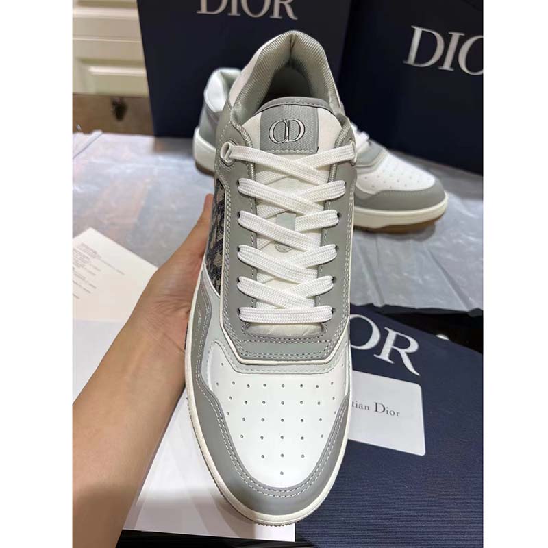 Dior Unisex Shoes CD B27 Low-Top Sneaker Gray White Smooth Calfskin (11)