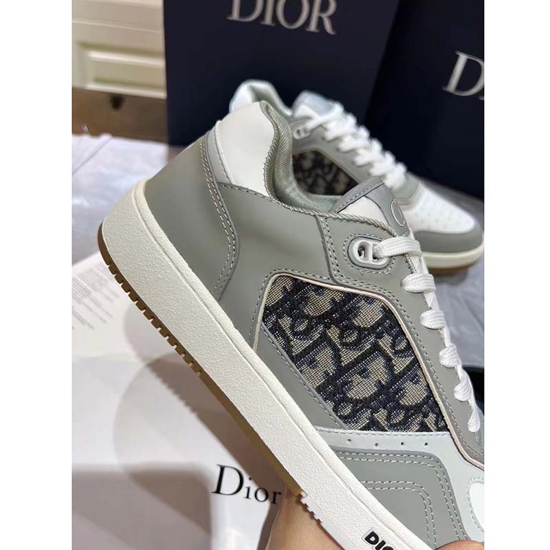 Dior Unisex Shoes CD B27 Low-Top Sneaker Gray White Smooth Calfskin (12)