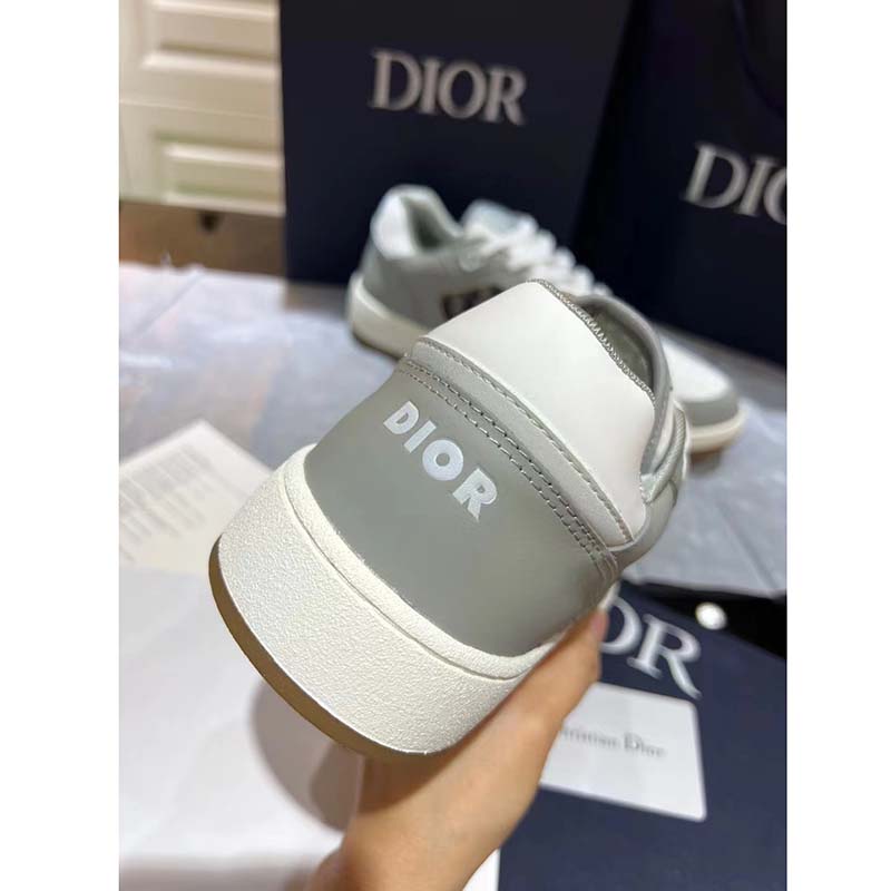 Dior Unisex Shoes CD B27 Low-Top Sneaker Gray White Smooth Calfskin (2)