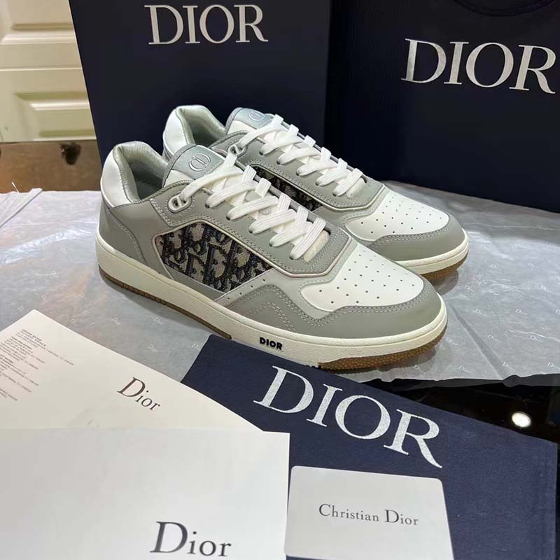Dior Unisex Shoes CD B27 Low-Top Sneaker Gray White Smooth Calfskin (4)