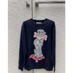Dior Men CD Bobby Sweater Navy Blue Cashmere Jacquard Ribbed Round Collar - Image 2