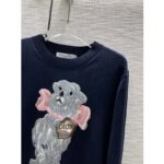 Dior Men CD Bobby Sweater Navy Blue Cashmere Jacquard Ribbed Round Collar - Image 6