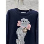 Dior Men CD Bobby Sweater Navy Blue Cashmere Jacquard Ribbed Round Collar - Image 4