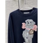 Dior Men CD Bobby Sweater Navy Blue Cashmere Jacquard Ribbed Round Collar - Image 5