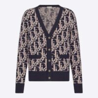 Dior Women CD Dior Oblique Cardigan Navy Blue Wool Jacquard (1)