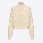 Dior Women CD Macrocannage Zipped Cardigan White Technical Wool Cashmere Knit