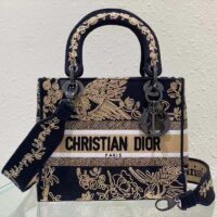Dior Women CD Medium Lady D-Lite Bag Black Cornely-Effect Jardin D’Hiver Embroidery (10)