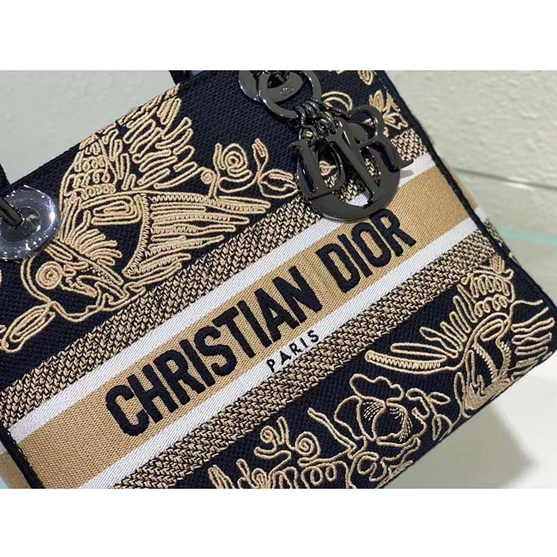 Dior Women CD Medium Lady D-Lite Bag Black Cornely-Effect Jardin D’Hiver Embroidery