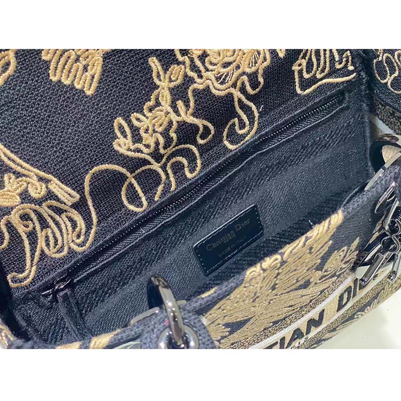Dior Women CD Medium Lady D-Lite Bag Black Cornely-Effect Jardin D’Hiver Embroidery