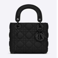 Dior Women CD Mini Lady Dior Bag Black Ultramatte Cannage Calfskin