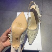 Dior Women J’Adior Slingback Pump White Macramé Embroidered Cotton (8)