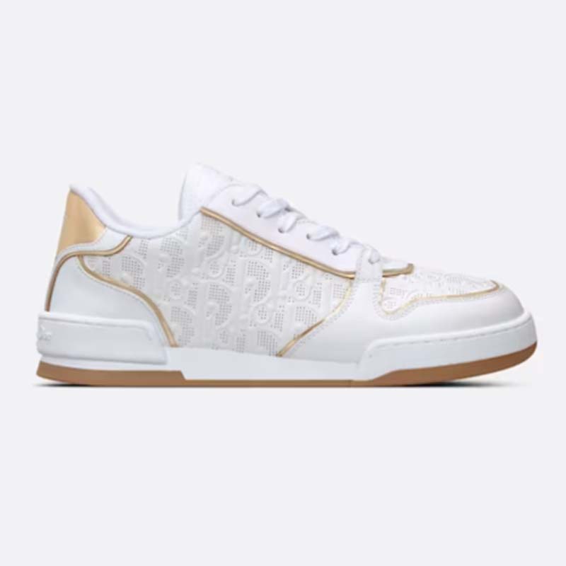 Dior Women One Sneaker White Gold-Tone Oblique Perforated Calfskin