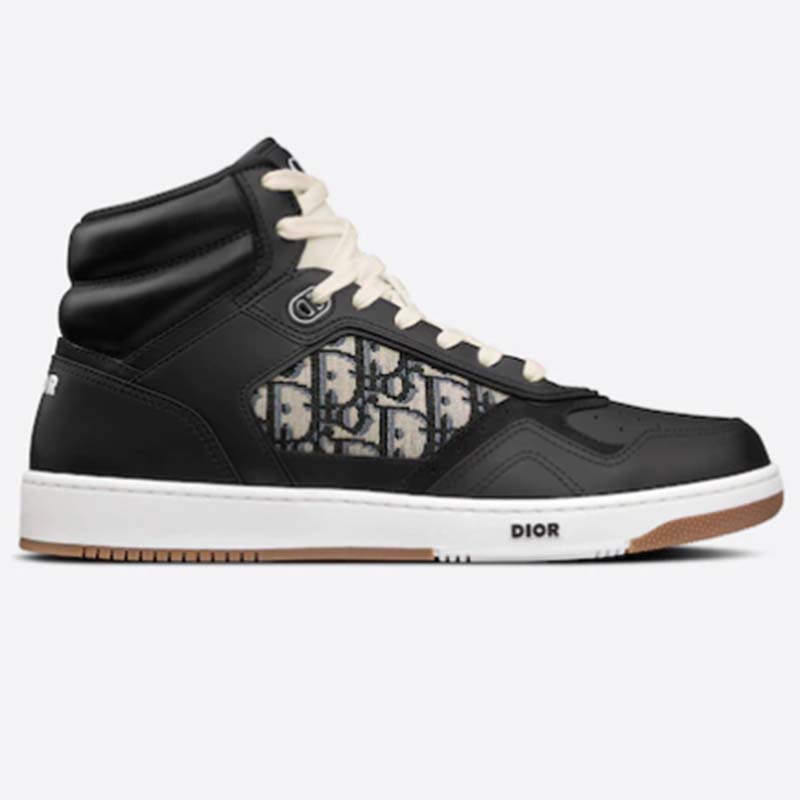 Dior Women Shoes CD B27 High-Top Sneaker Black Smooth Calfskin Beige Oblique Jacquard