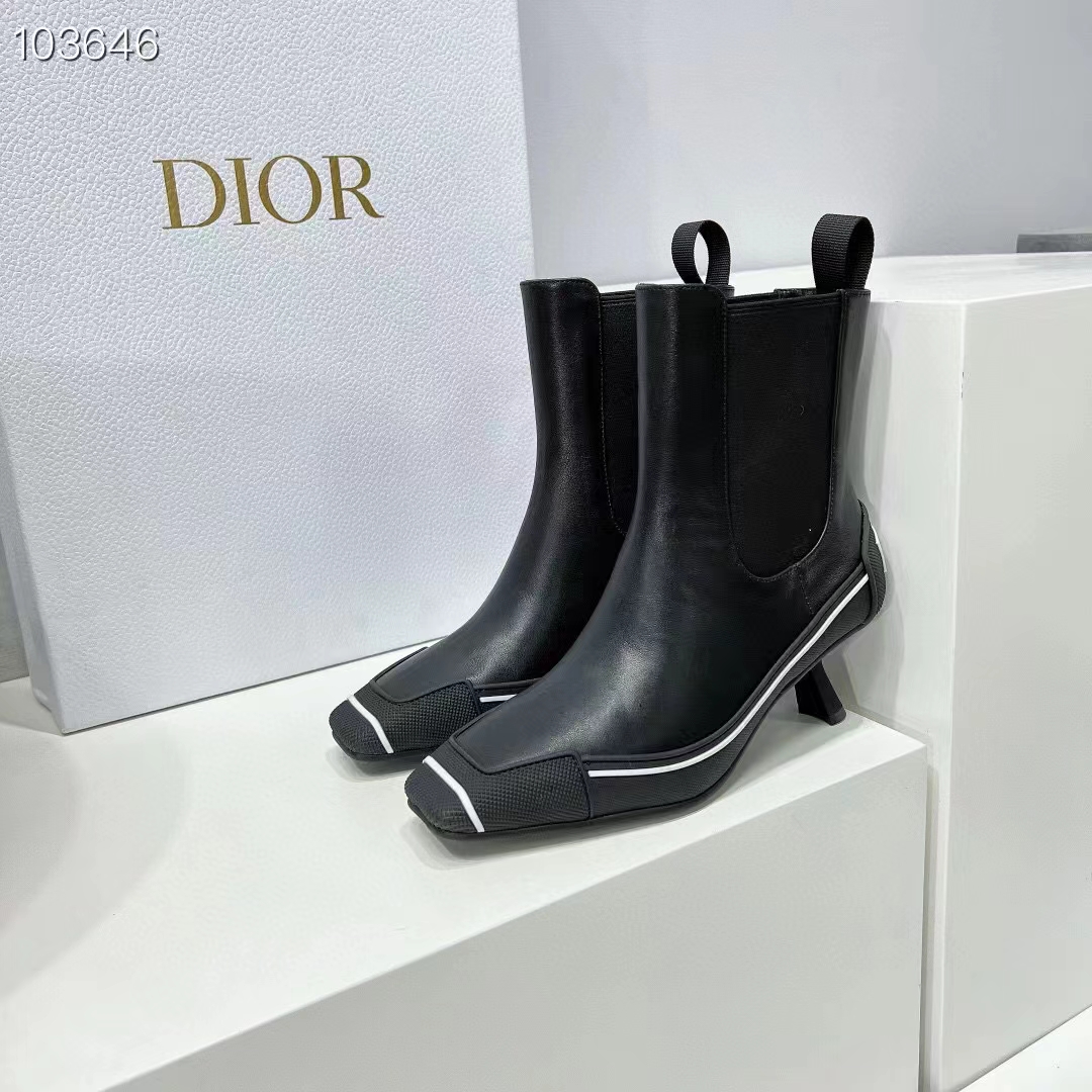 Dior Women Shoes D-Motion Heeled Ankle Boot Black Supple Calfskin Rubber
