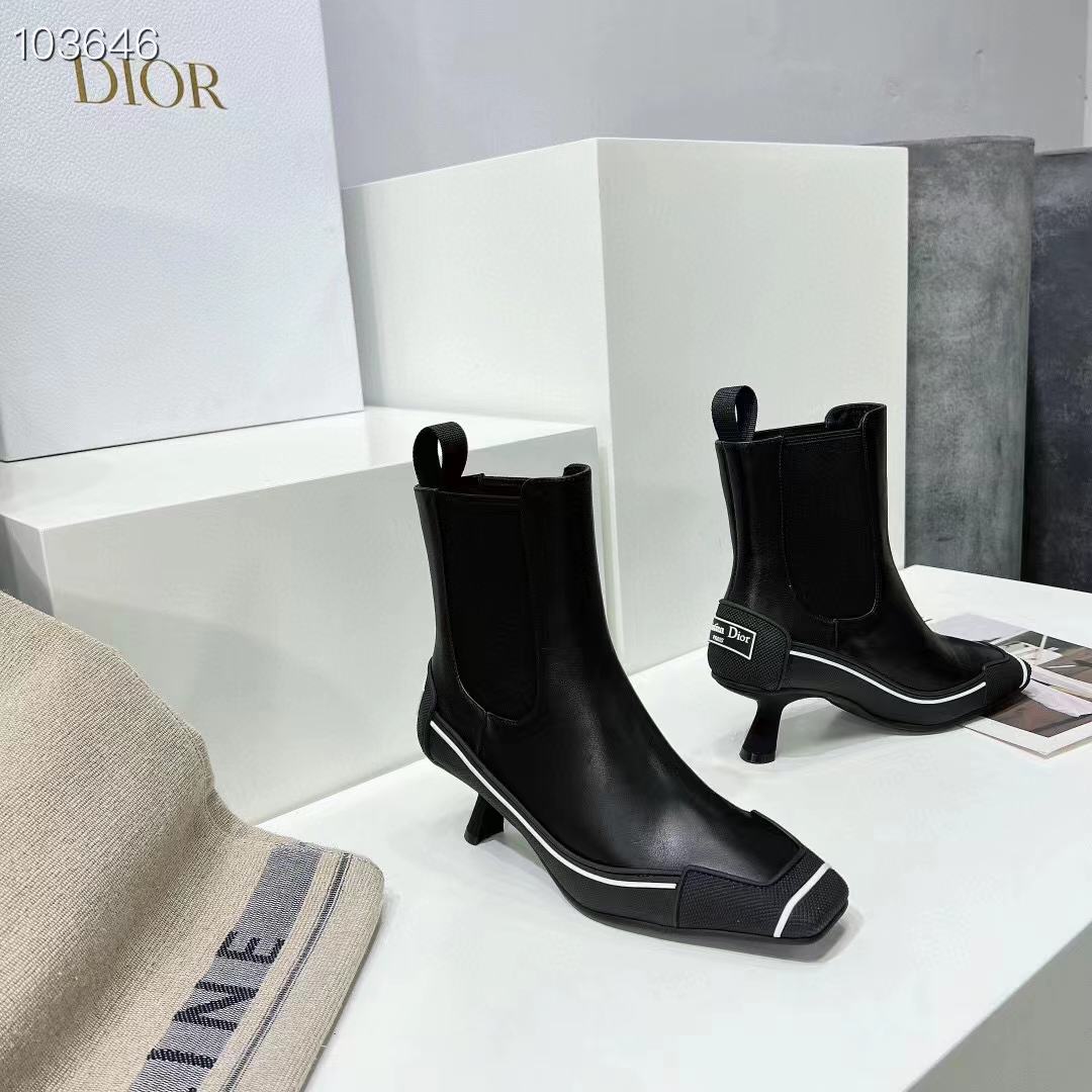 Dior Women Shoes D-Motion Heeled Ankle Boot Black Supple Calfskin Rubber