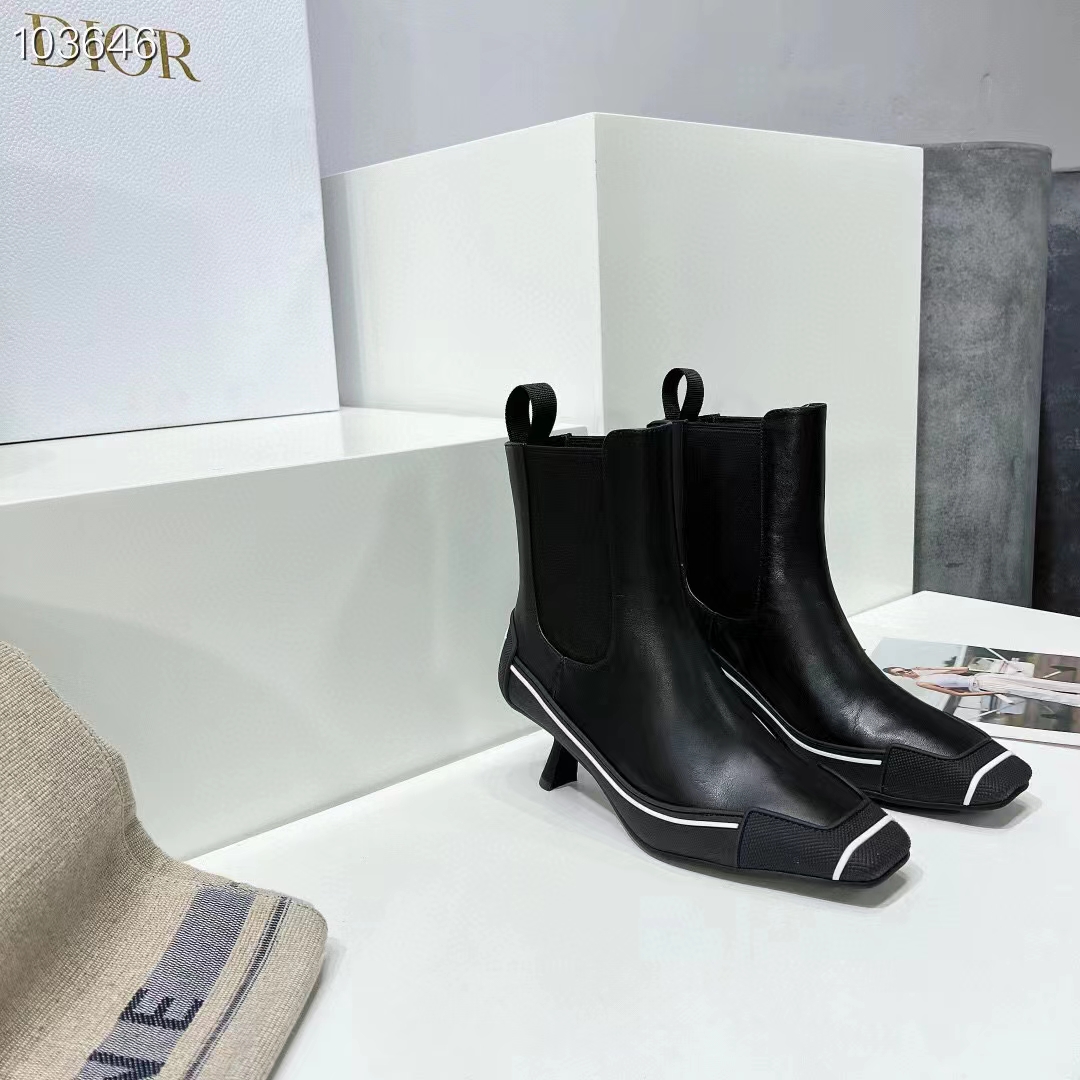 Dior Women Shoes D-Motion Heeled Ankle Boot Black Supple Calfskin Rubber