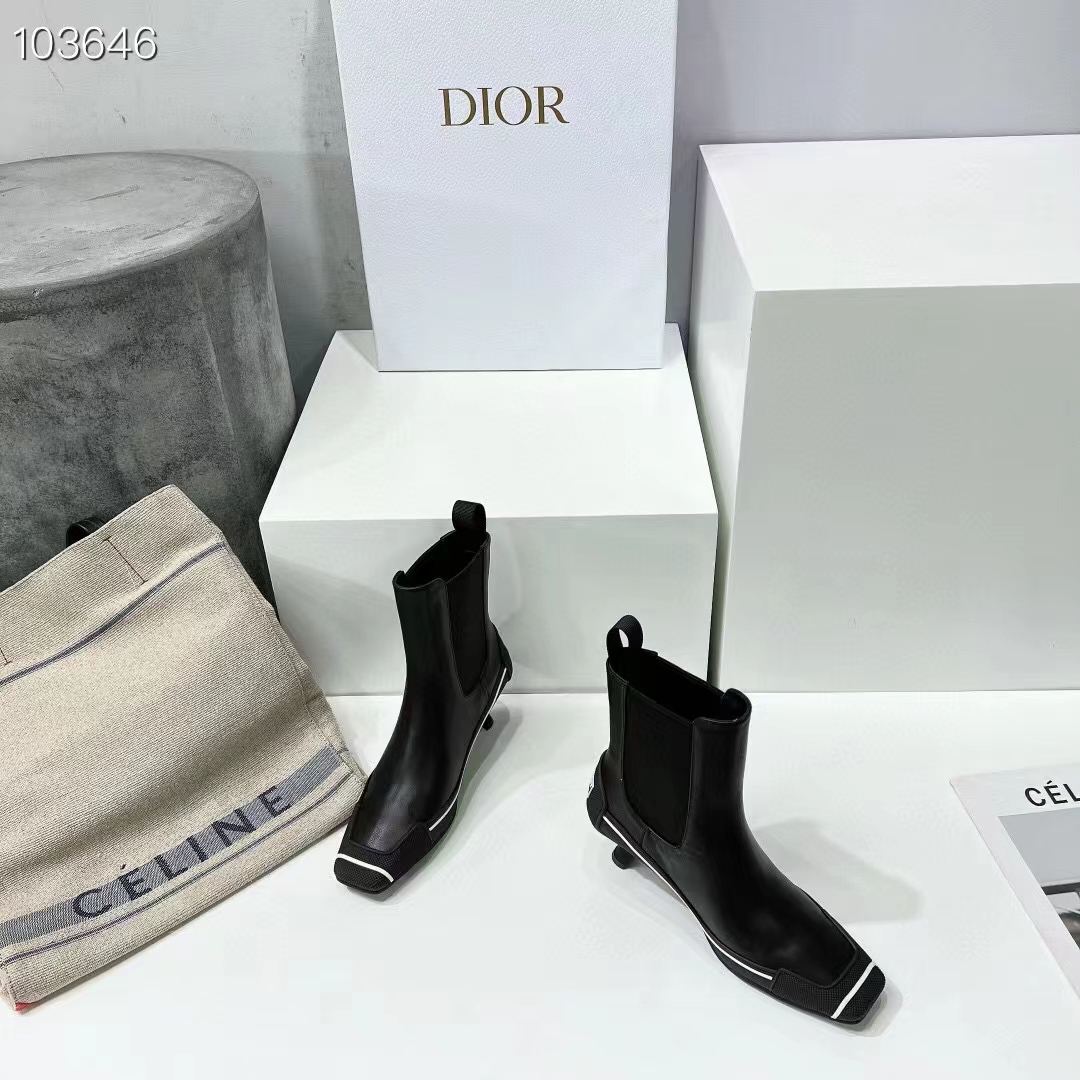 Dior Women Shoes D-Motion Heeled Ankle Boot Black Supple Calfskin Rubber