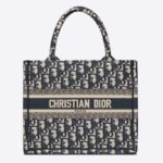 Dior Women Small Dior Book Tote Blue Dior Oblique Embroidery