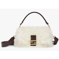 Fendi Women FF Baguette Brooch White Mohair Wool Bag (3)