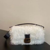 Fendi Women FF Baguette Brooch White Mohair Wool Bag (3)
