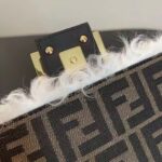 Fendi Women FF Baguette Brooch White Mohair Wool Bag - Image 9