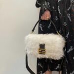 Fendi Women FF Baguette Brooch White Mohair Wool Bag - Image 12