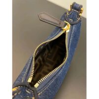 Fendi Women FF Nano Fendigraphy Hobo Bag Blue Denim Charm (10)